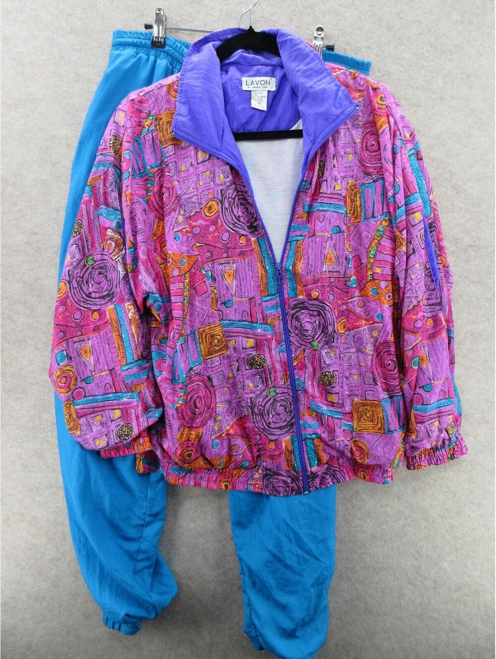 Vintage Lavon 3 Piece Windbreaker Tracksuit Set 80s 90s Pink Purple Blue Medium